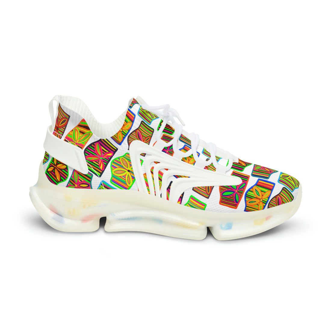 White Deco Print OTT Men's Mesh Knit Sneakers