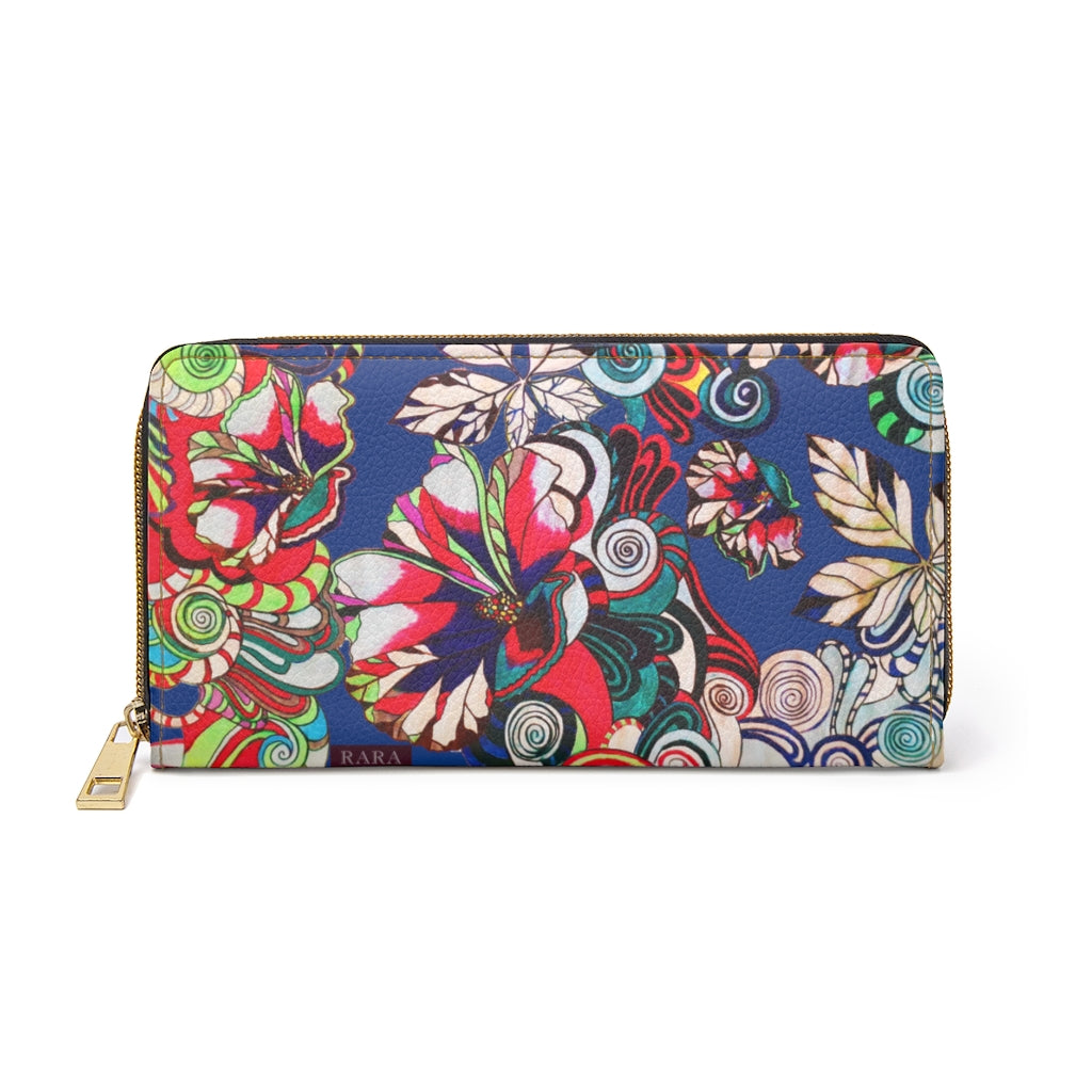 blue graphic floral pop wallet