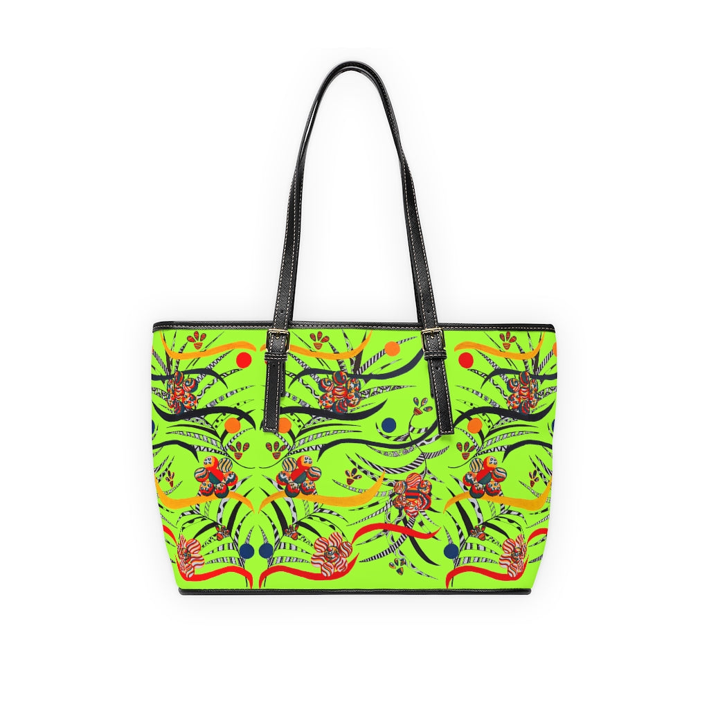 lime green  animal & jungle print tote bag