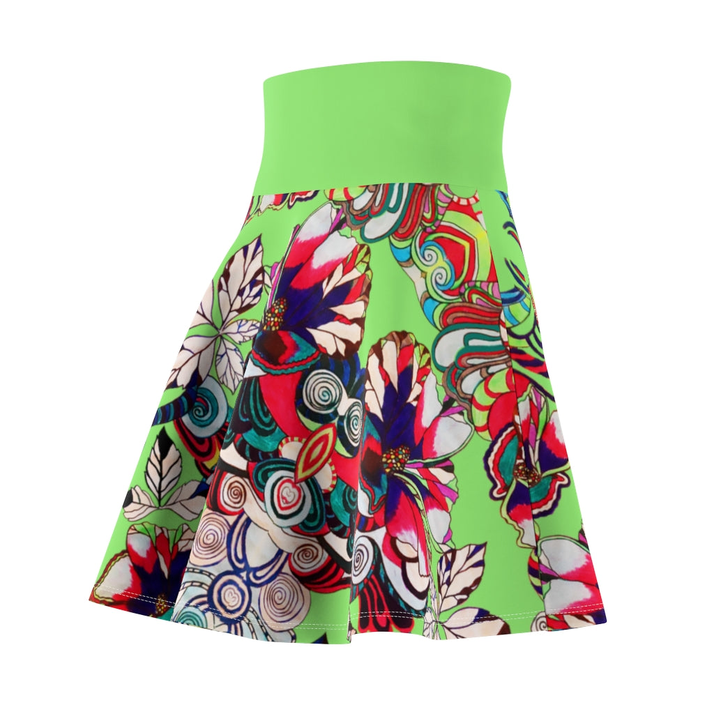 Graphic Floral Green Skater Skirt