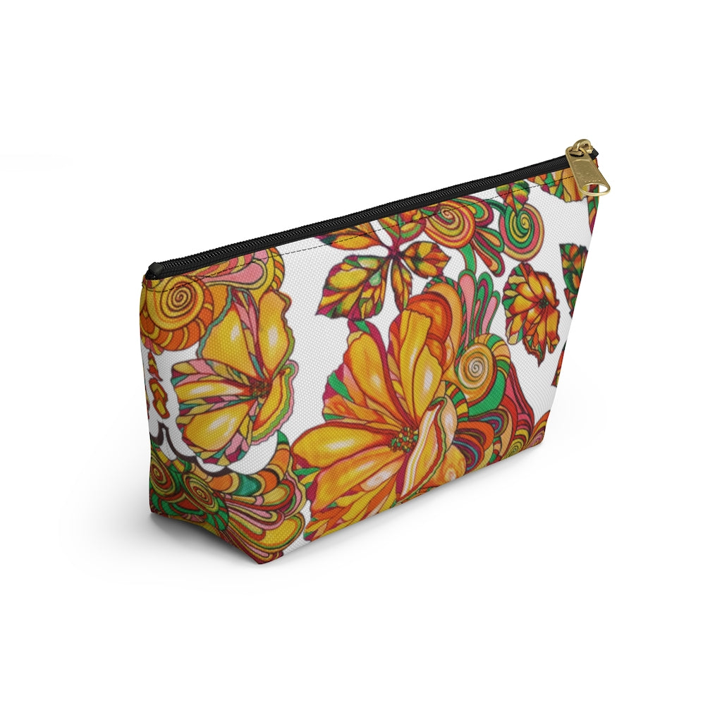 White Artsy Floral Accessory Pouch