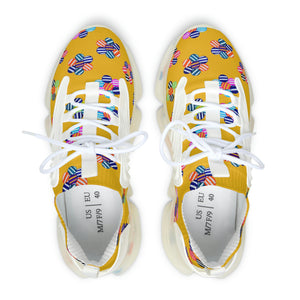 yellow geometric Floral Printed OTT Women's Mesh Knit Sneakers