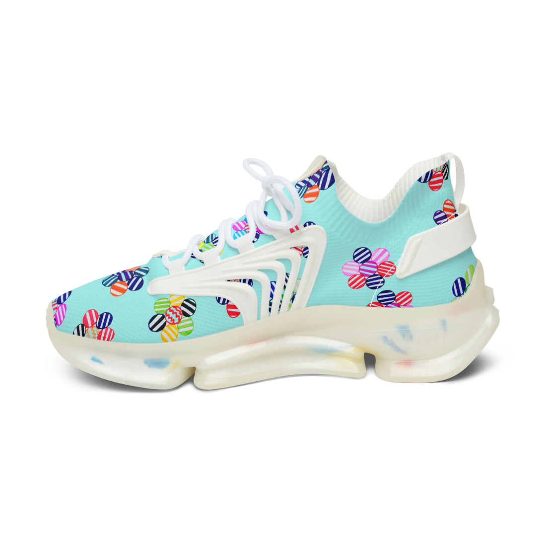 Icy Blue Candy Floral Printed OTT Women's Mesh Knit Sneakers