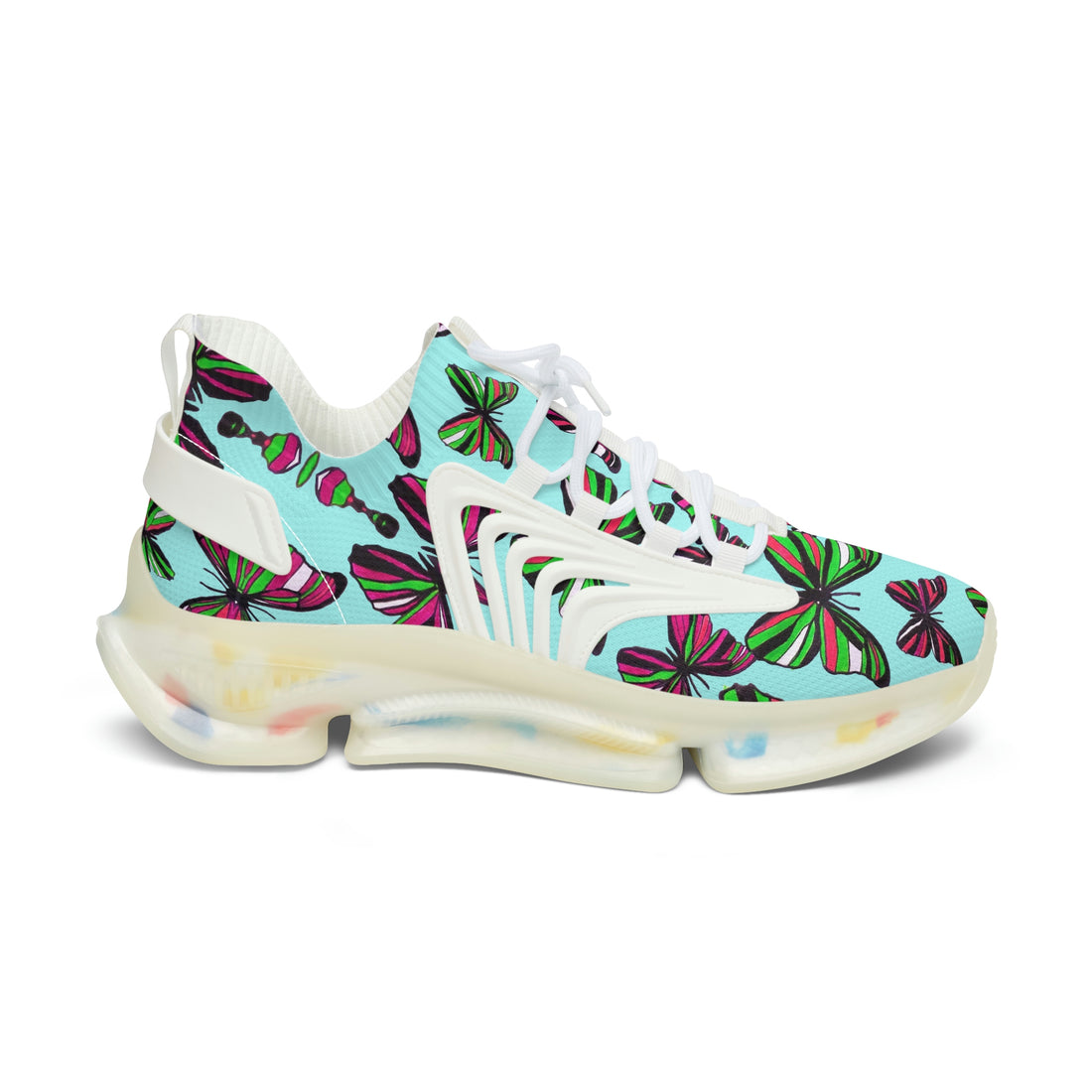 Icy Blue Butterfly Printed OTT Women's Mesh Knit Sneakers