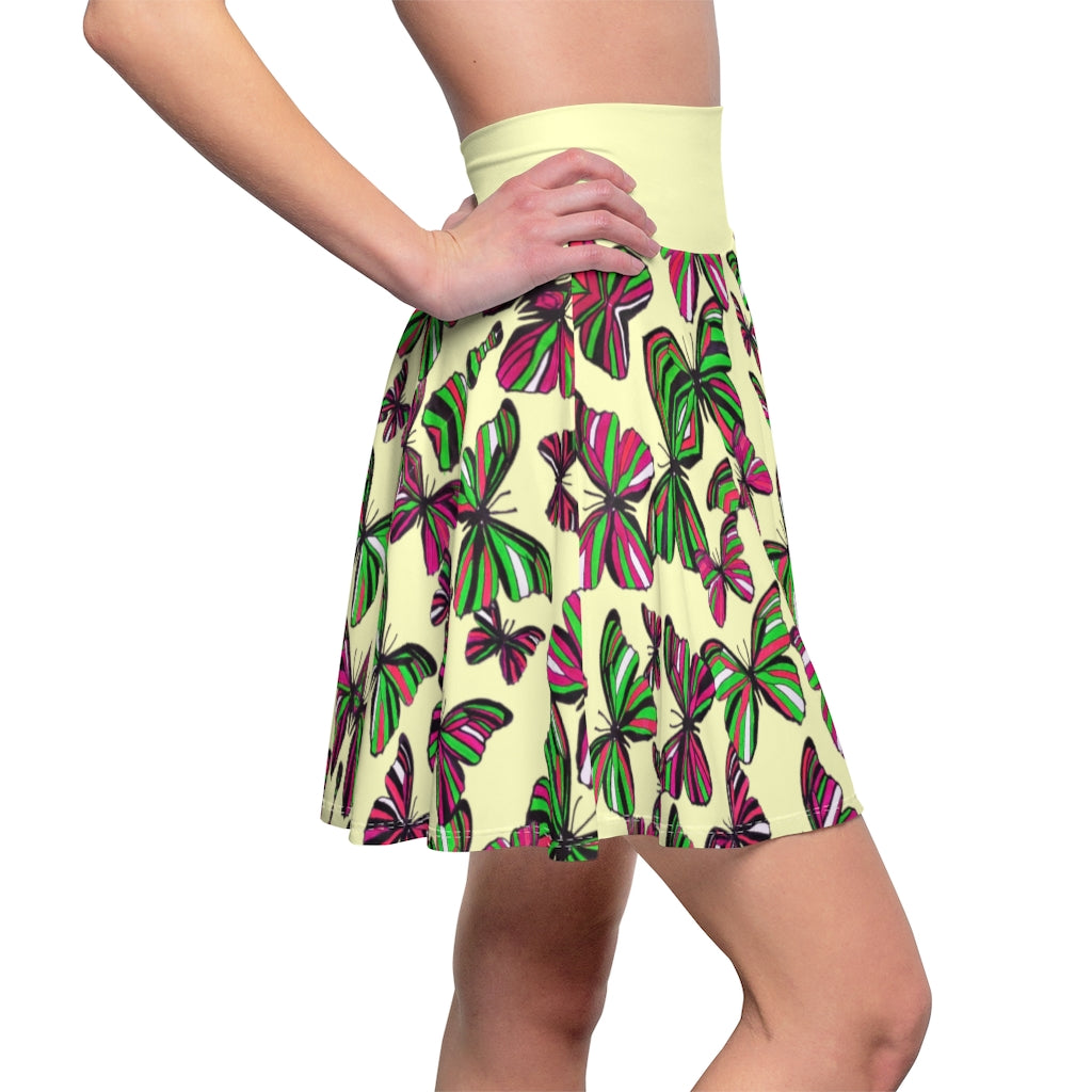 Butterflies Pale Yellow Skater Skirt