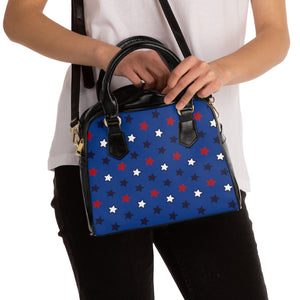 blue star print handbag