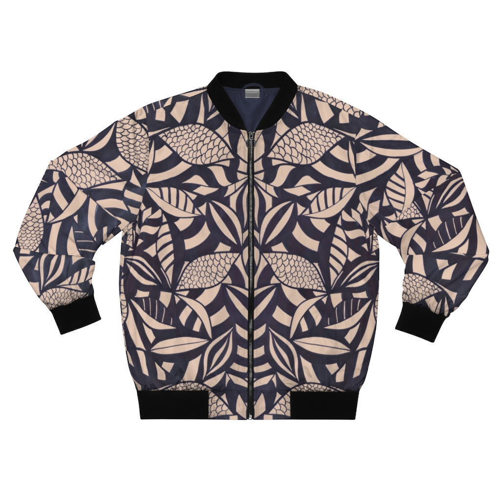 nude tropical leaves print men's bomber jacket