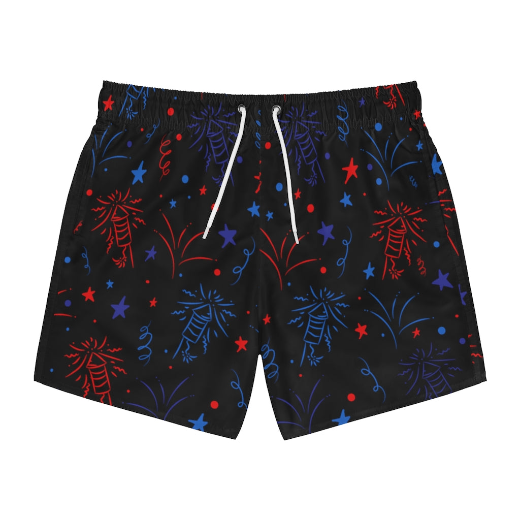 Men's Firecracker Black Swimming Trunks