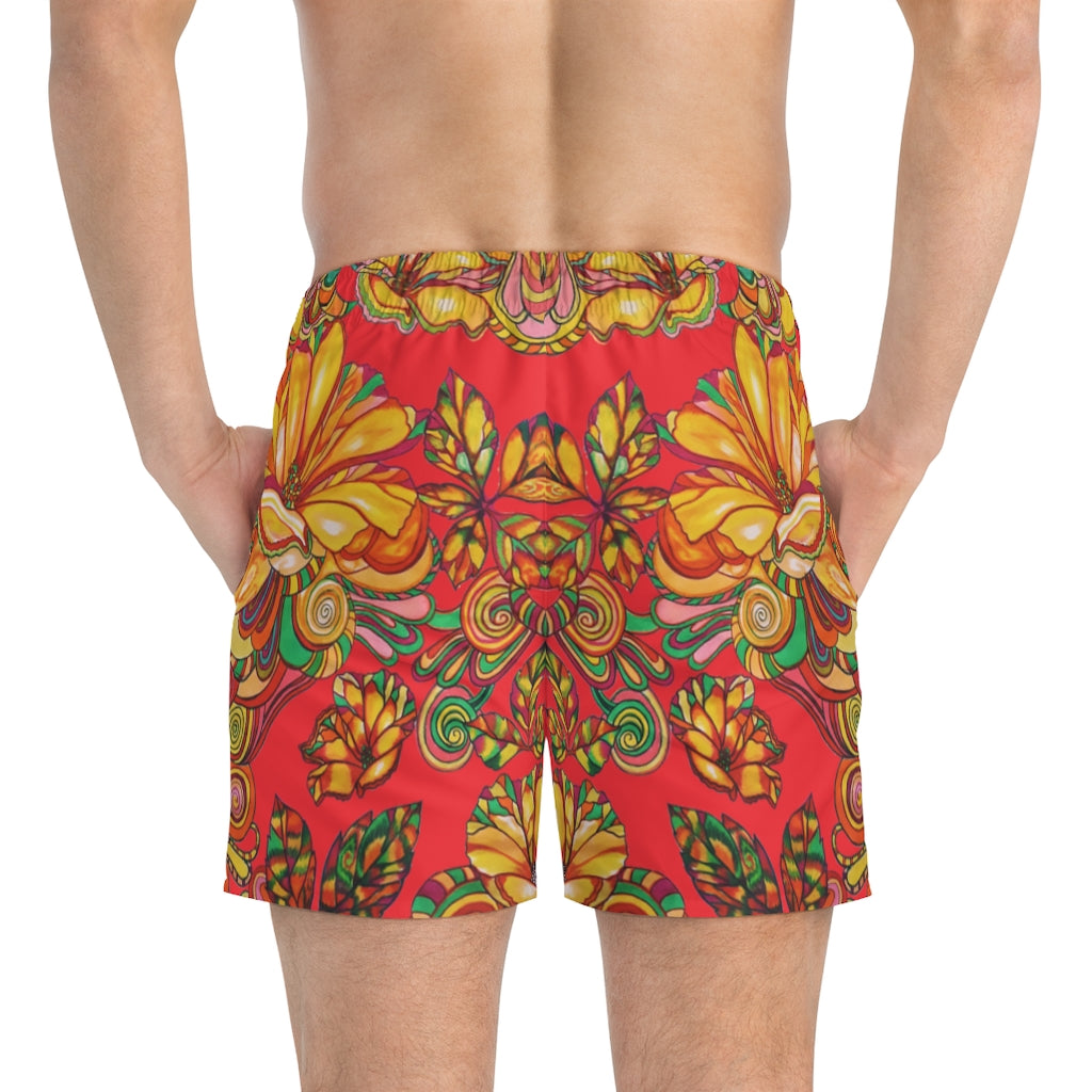 Artsy Floral Men's Black Swimming Trunks