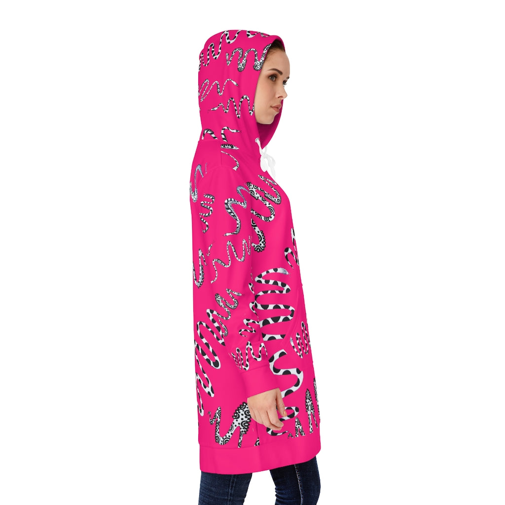 Hot Pink Snake Print Hoodie Dress