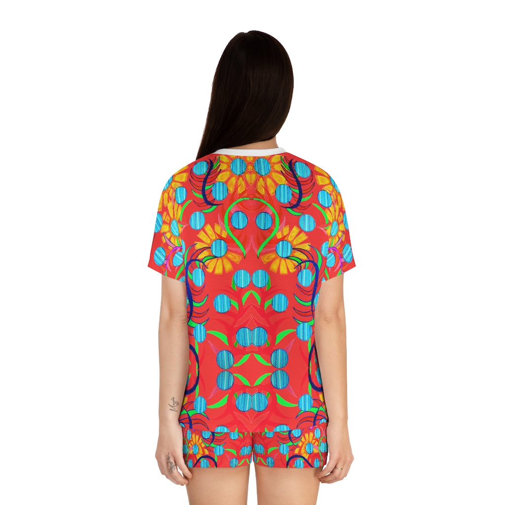 Vermillion Sunflower Short Pajama Set (AOP)