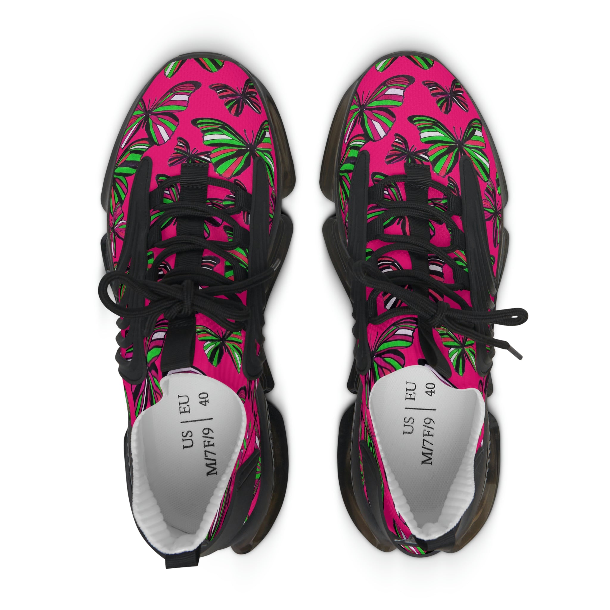 Hot Pink Butterfly Printed OTT Women's Mesh Knit Sneakers
