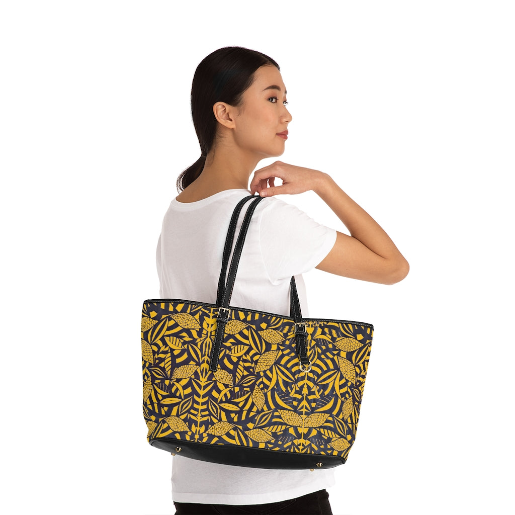 yellow tropical print tote