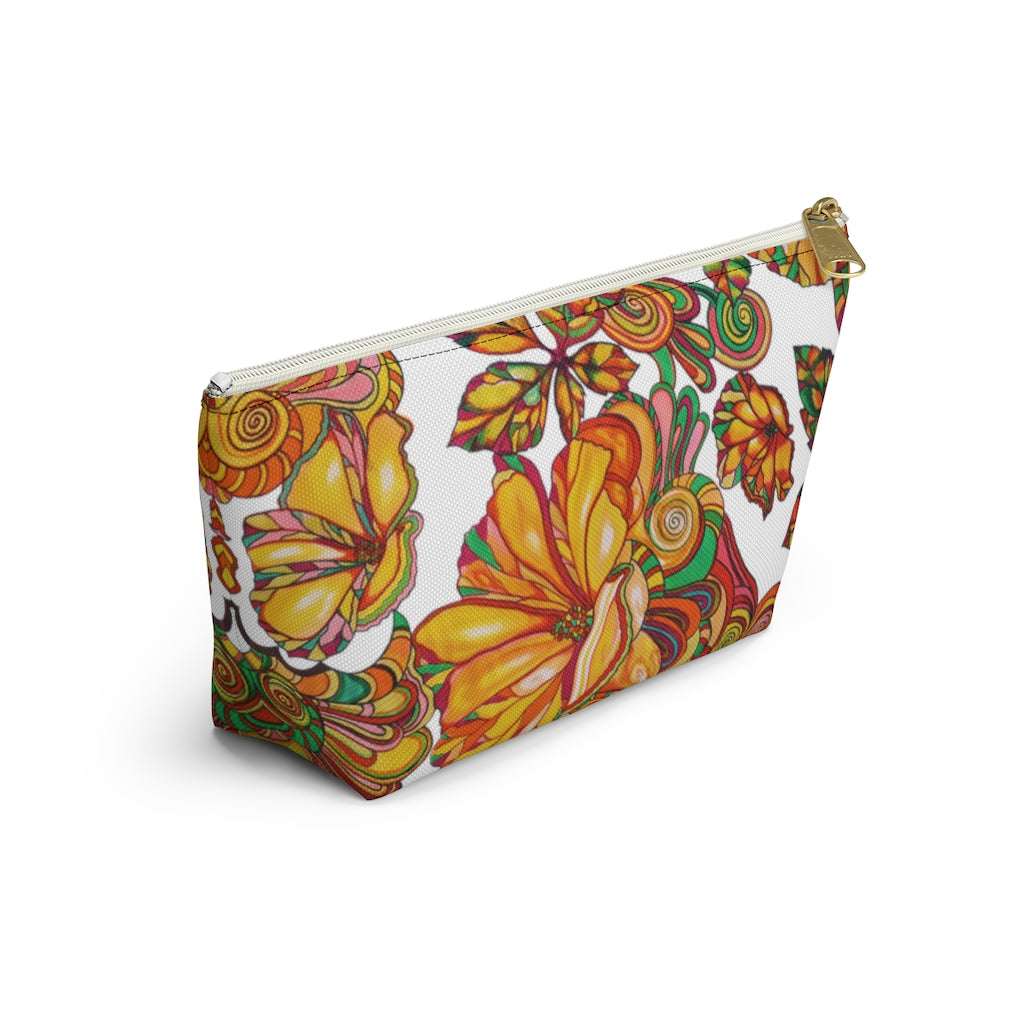 White Artsy Floral Accessory Pouch