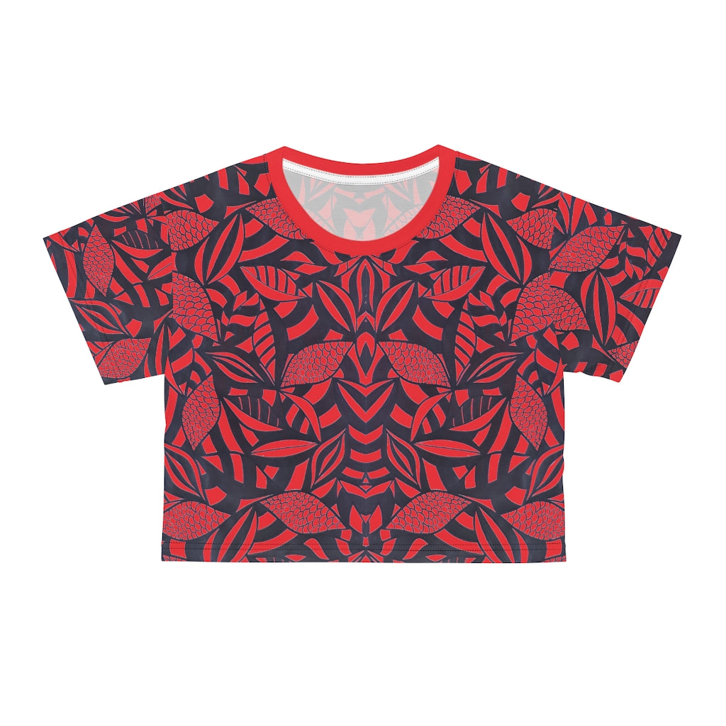 Red Tropical Minimalist AOP Crop Tee