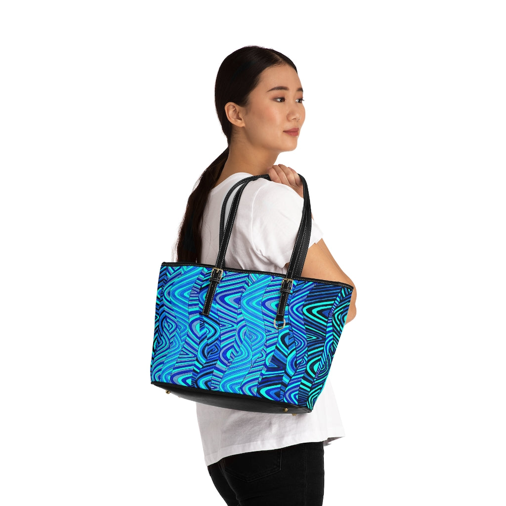 cyan psychedelic print tote bag