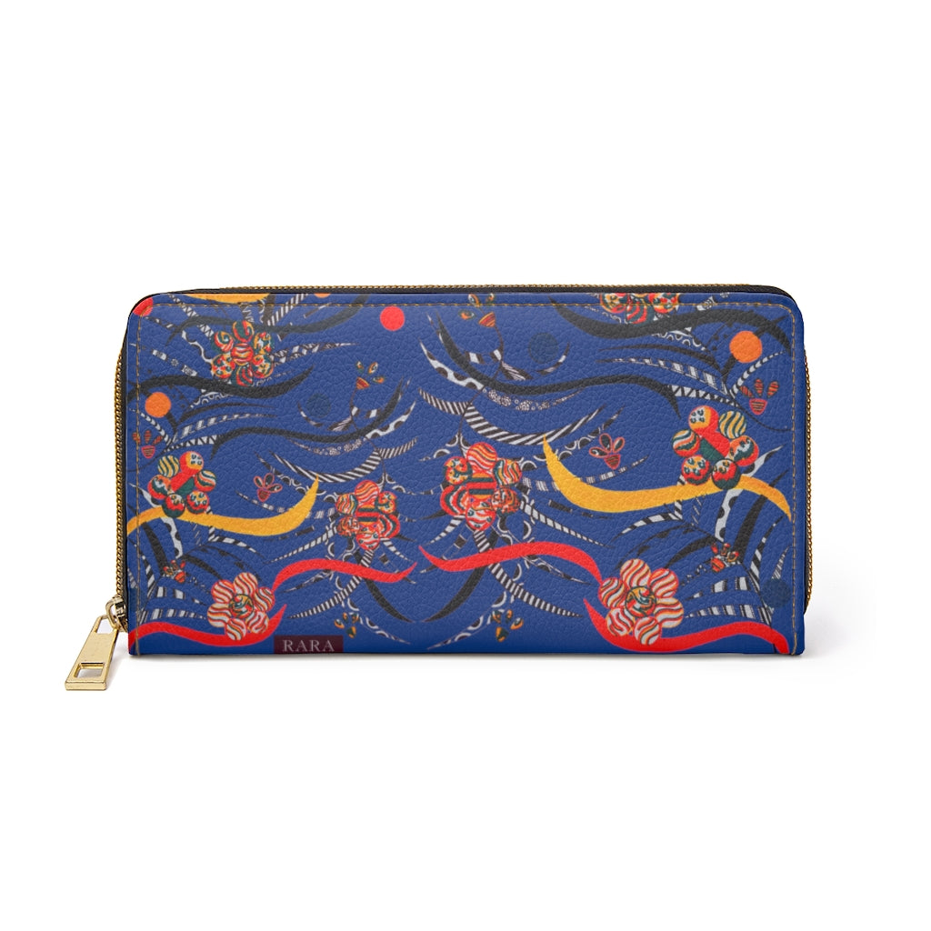 blue floral and animal print wallet