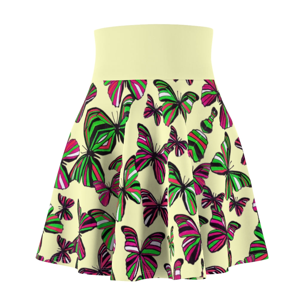 Butterflies Pale Yellow Skater Skirt