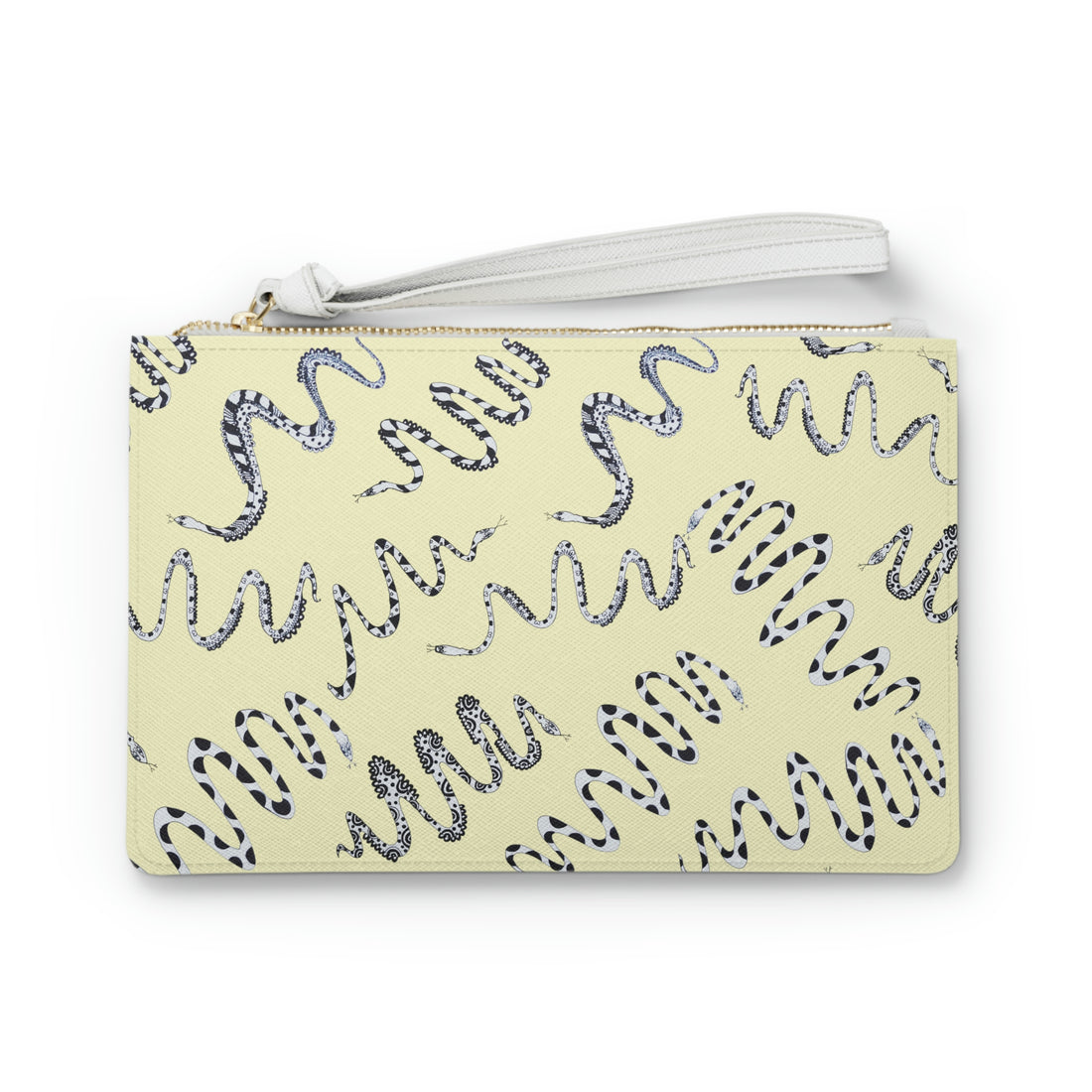 Cream Snake Print Clutch Bag