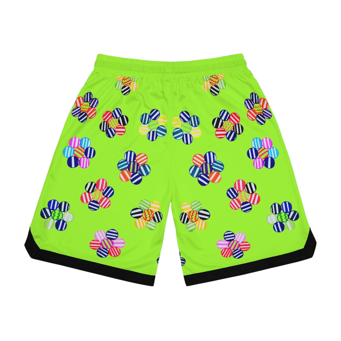 Lime Green Geo Floral Basketball Rib Shorts (AOP)