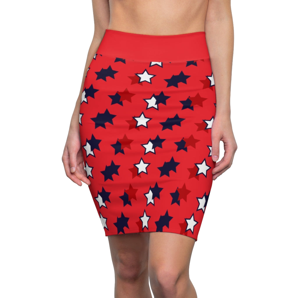 AOP Starry Red Pencil Skirt