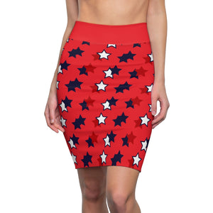 AOP Starry Red Pencil Skirt