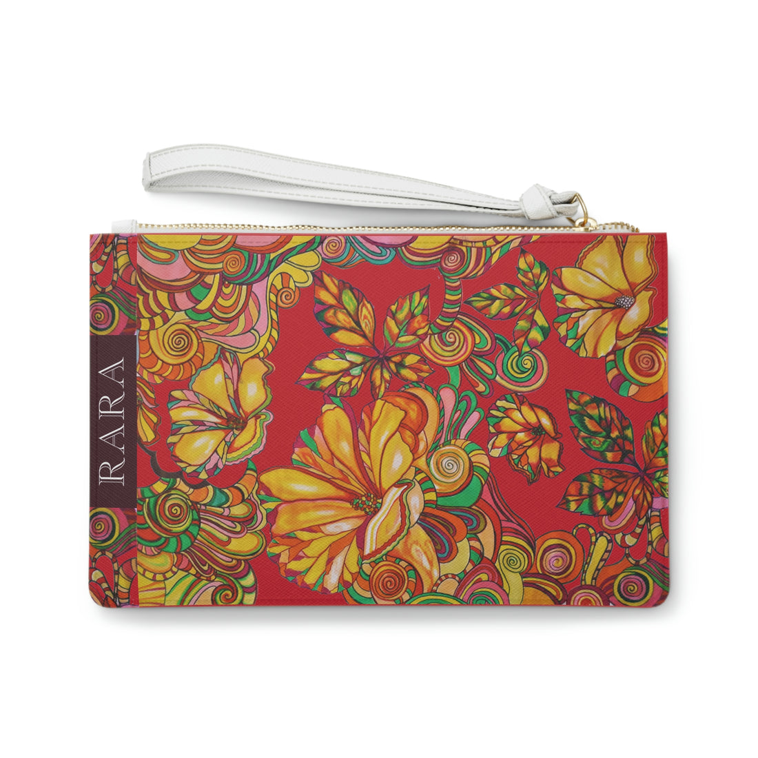 Deep Red Artsy Floral Clutch Bag