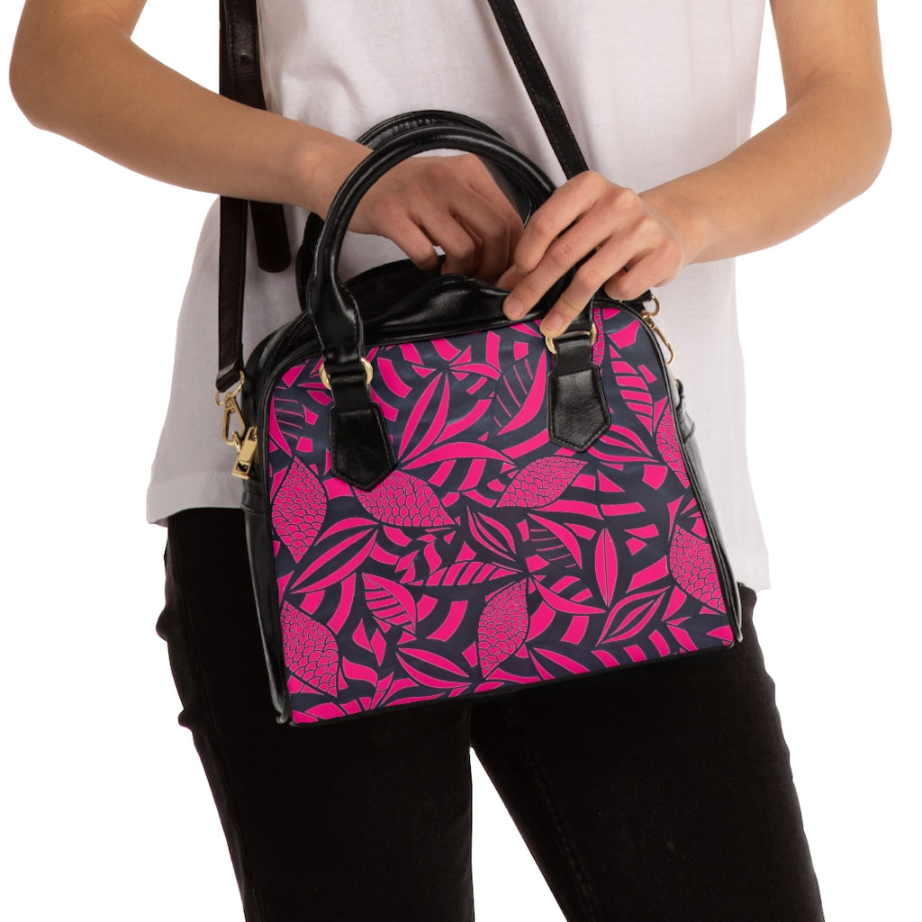 hot pink tropical print handbag