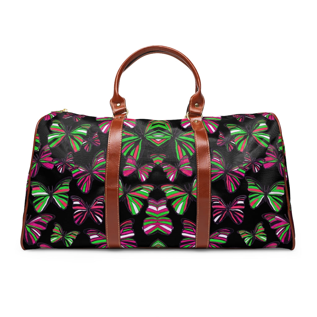 black butterfly print duffel bag