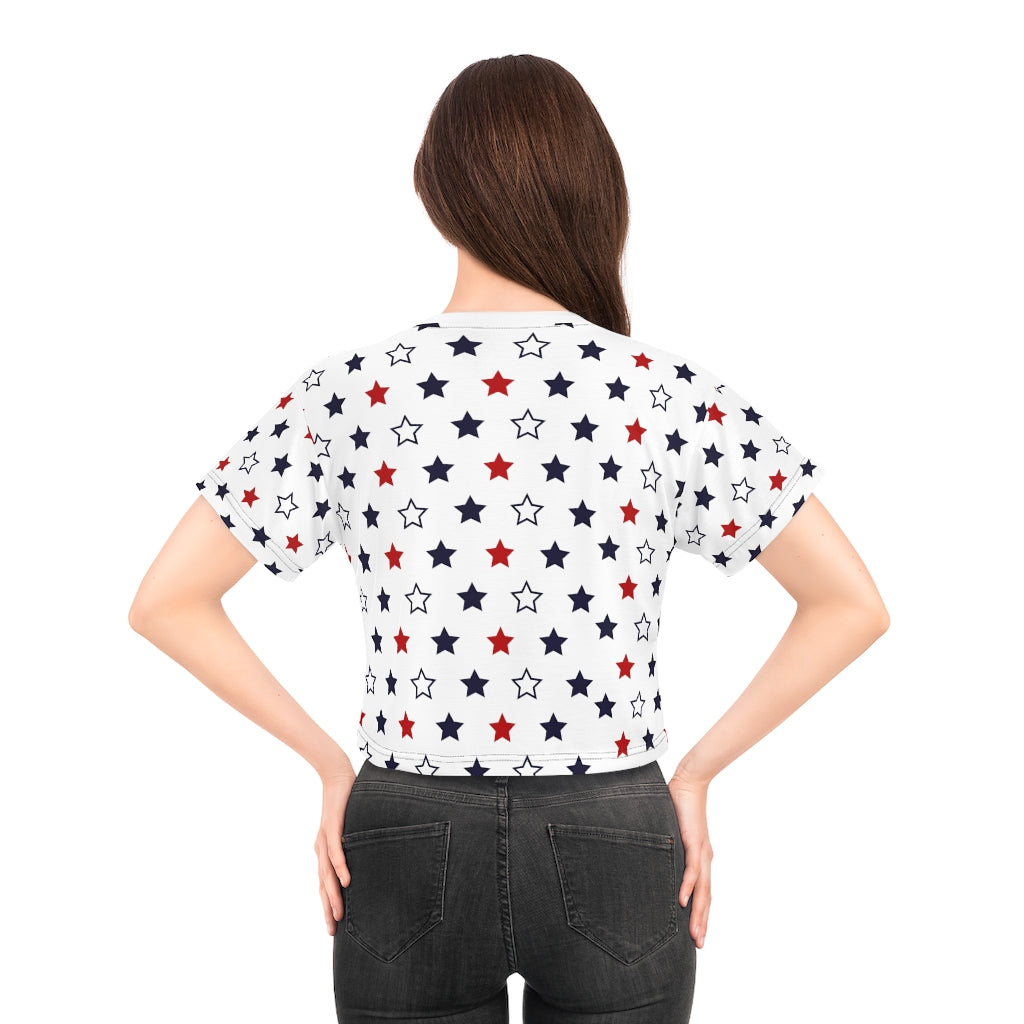 white star printed crop t-shirt for women