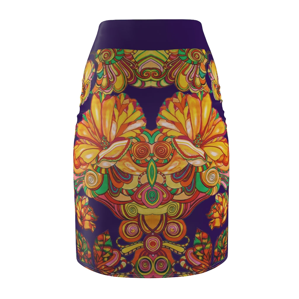 Artsy Floral Violet Pencil Skirt