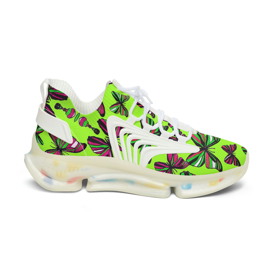 Lime Green Butterfly Printed OTT Women's Mesh Knit Sneakers