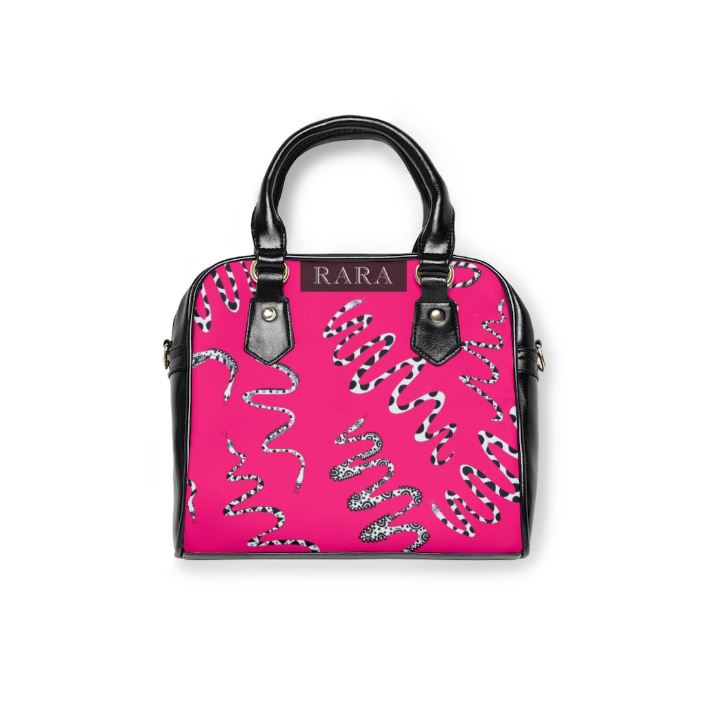 hot pink snake print handbag