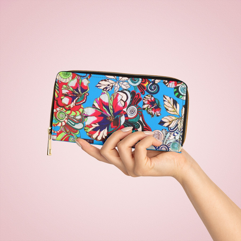 aqua graphic floral pop wallet