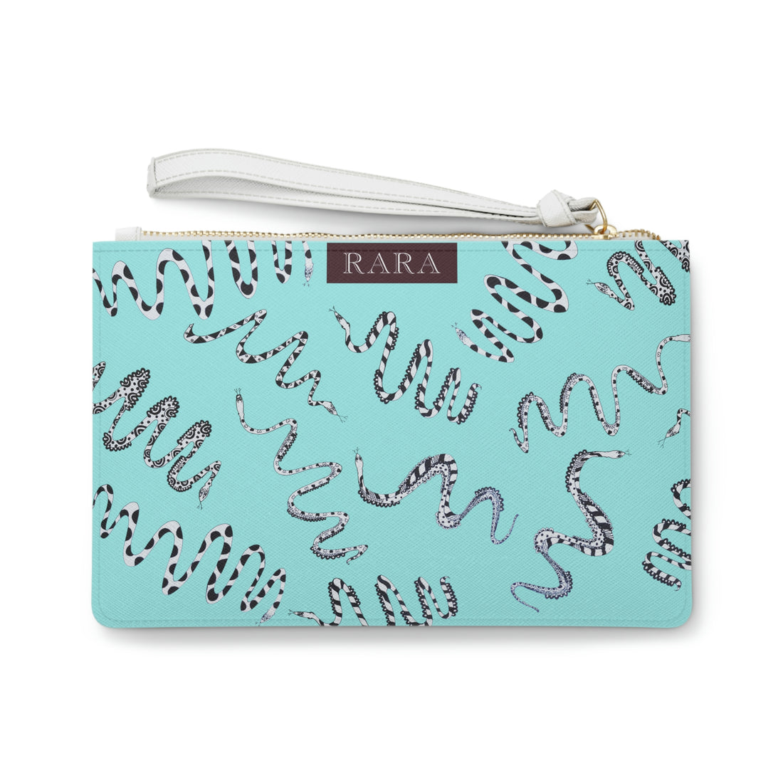 snake print icy blue clutch bag