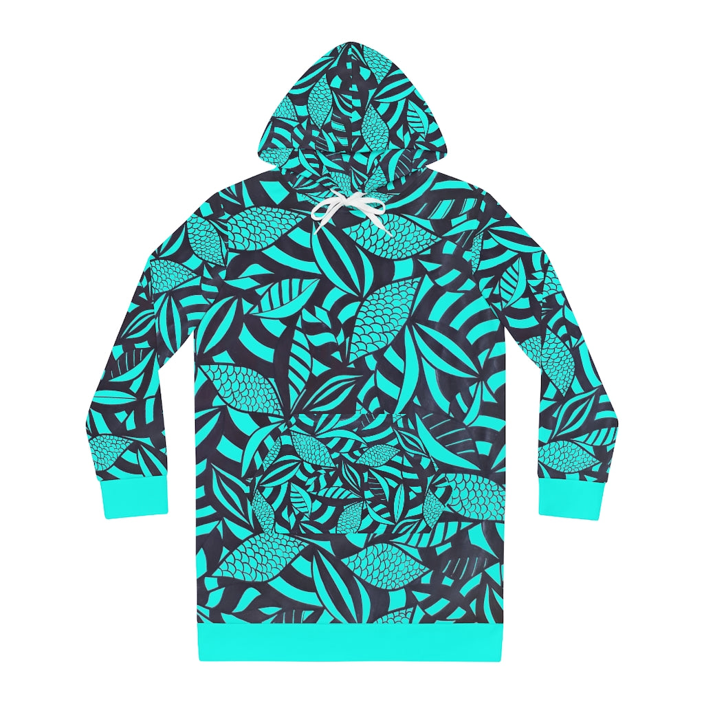 Tropical Minimalist Cyan Hoodie Dress (AOP)