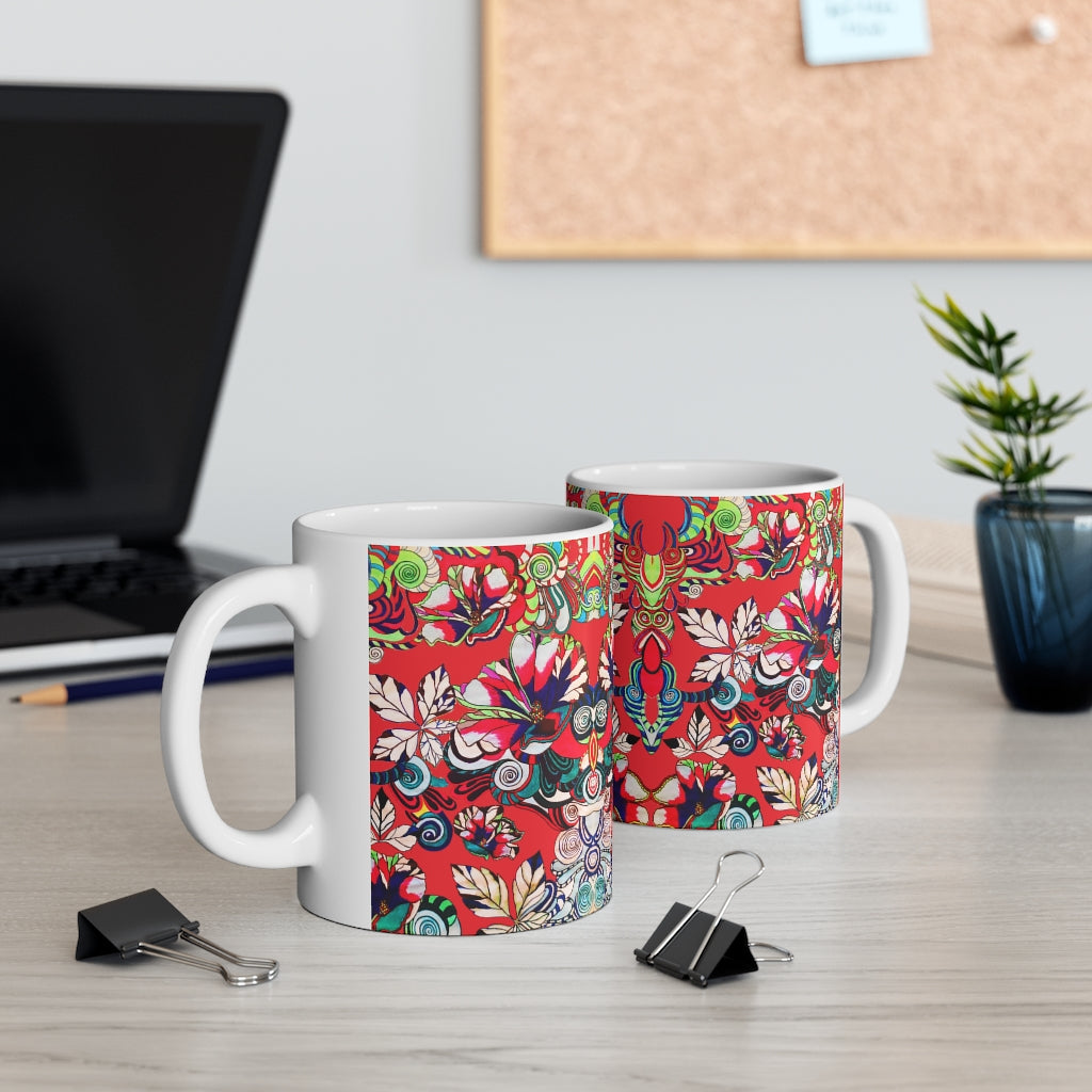 Floral Art Red Mug 11oz