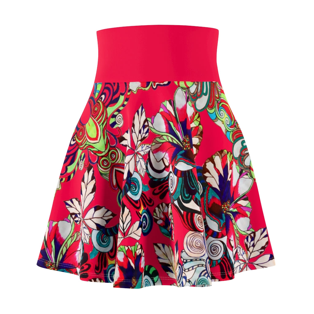 Graphic Floral Red Skater Skirt