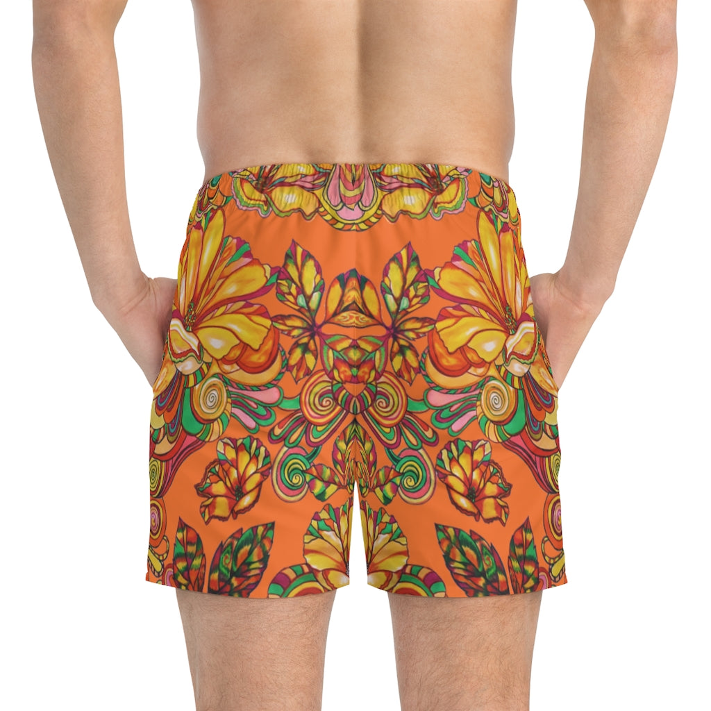 Floral Men's Orange Swimming Trunks