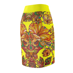 Artsy Floral Canary Pencil Skirt