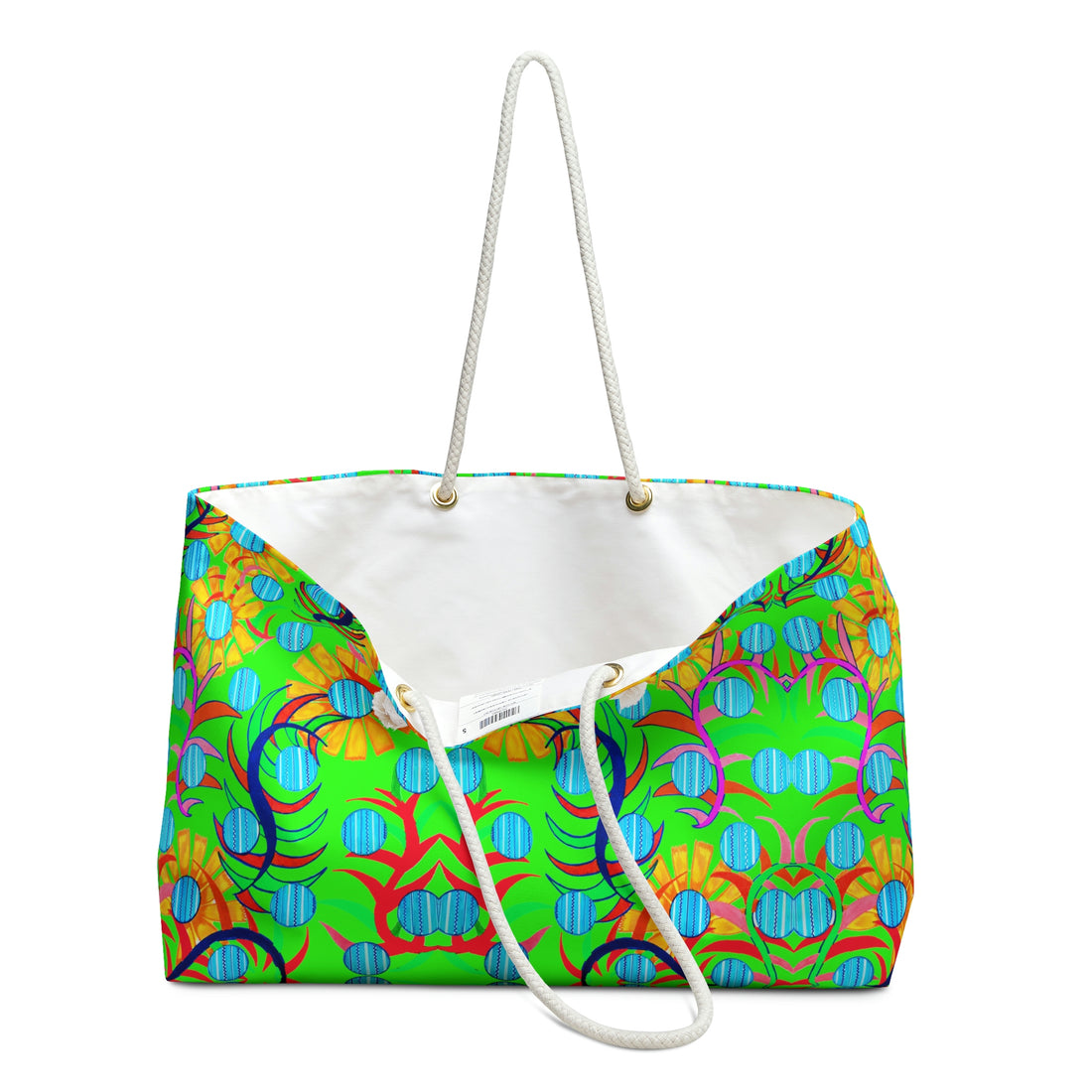 Neon Green Sunflower Weekender Open Beach Tote Bag