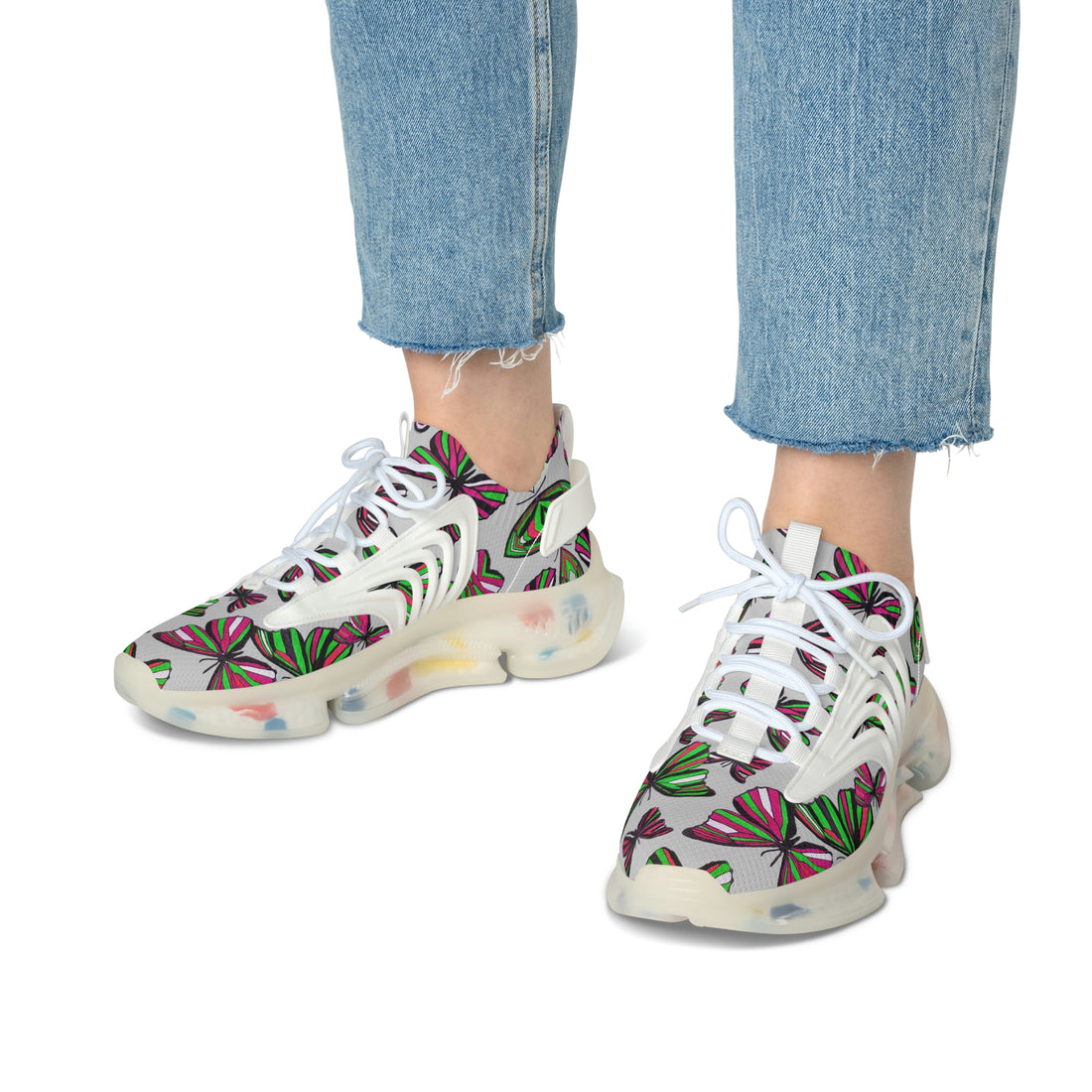 Slate Butterfly Printed OTT Women's Mesh Knit Sneakers