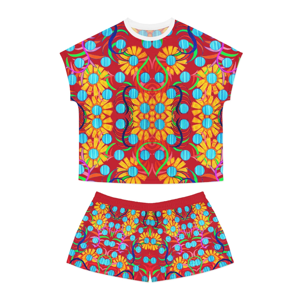 Red Sunflower Short Pajama Set (AOP)