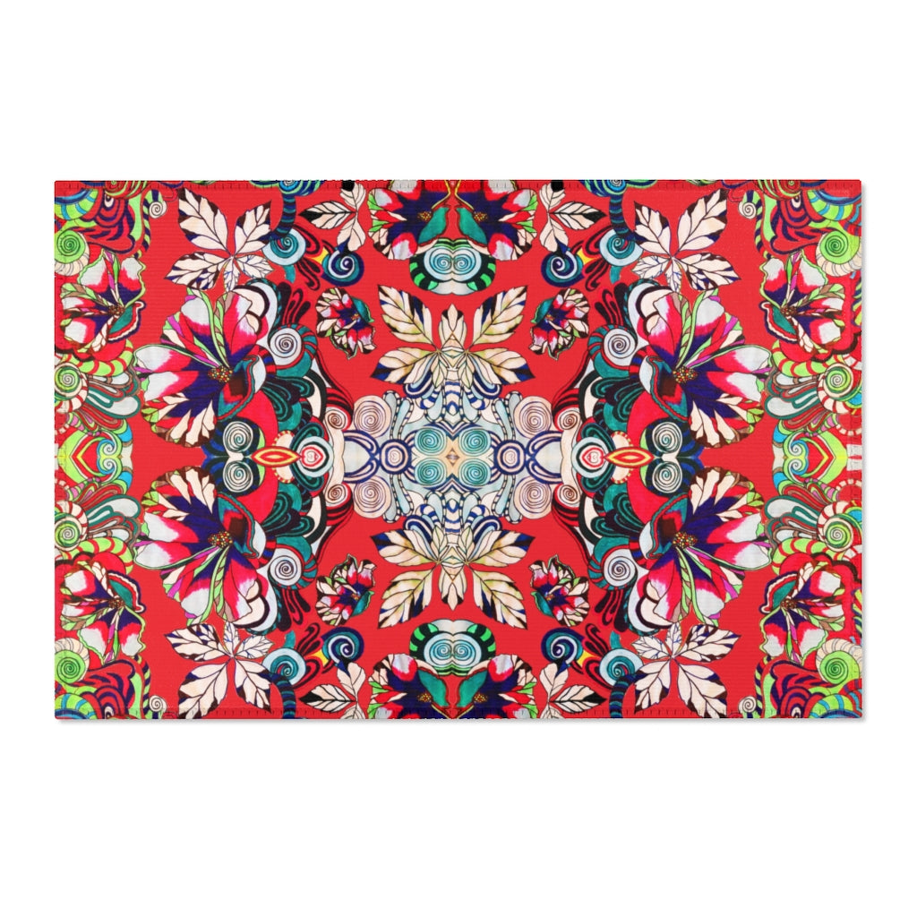 Artsy Floral Pop Red Area Rug