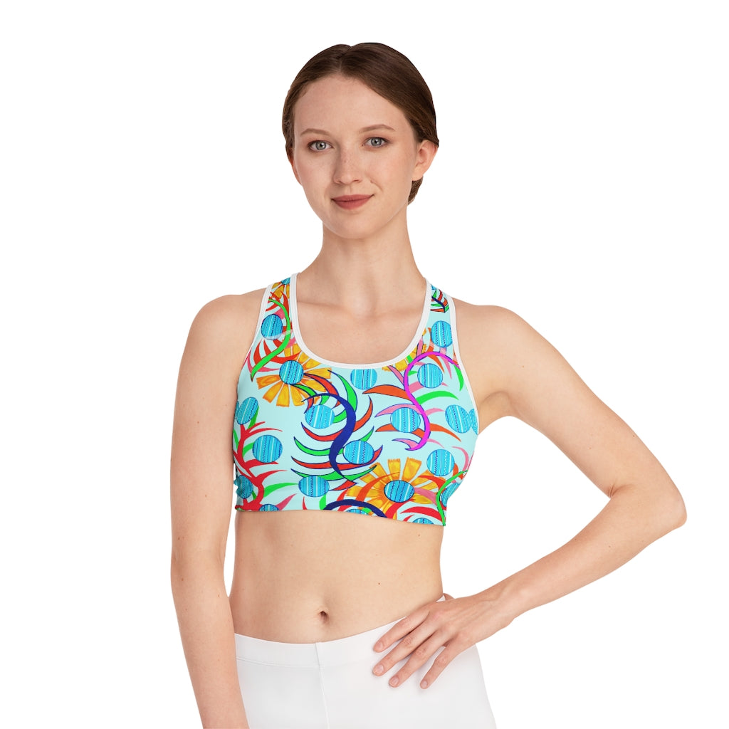 icy sunflower print sports bra