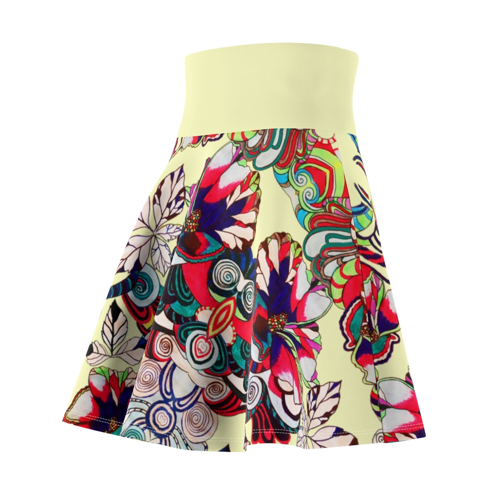 Graphic Floral Cream Skater Skirt
