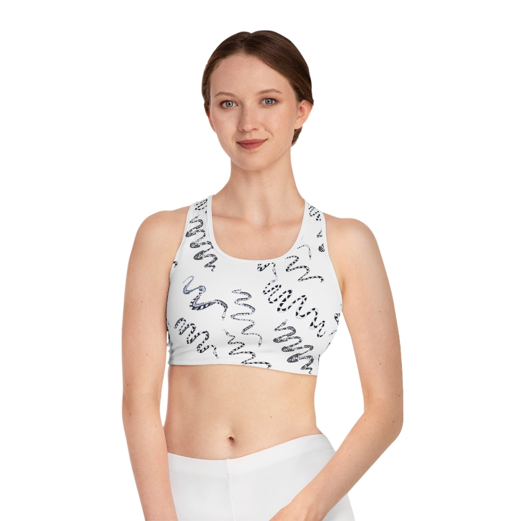 white snake print sports bra