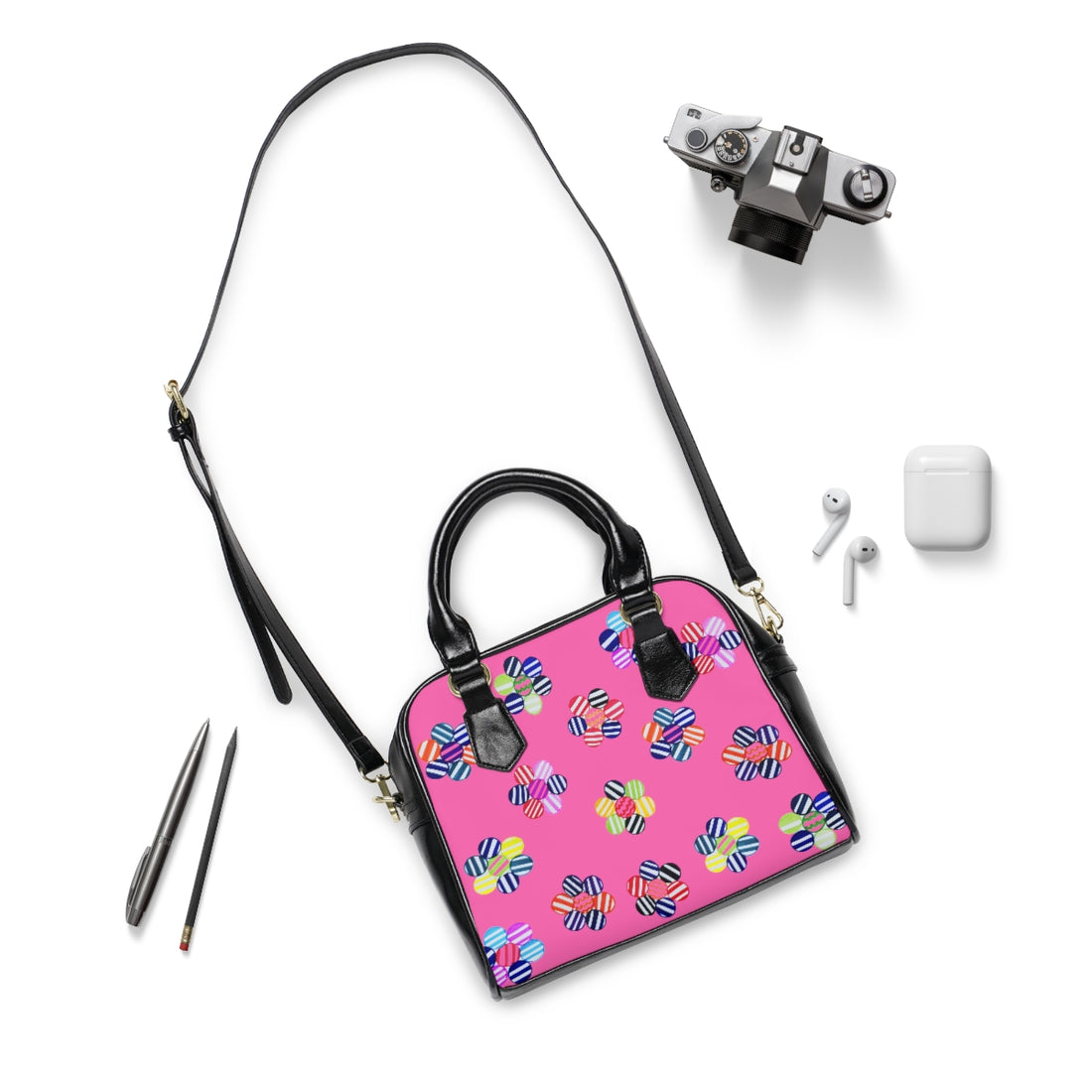 Rose geometric floral pu leather handbag