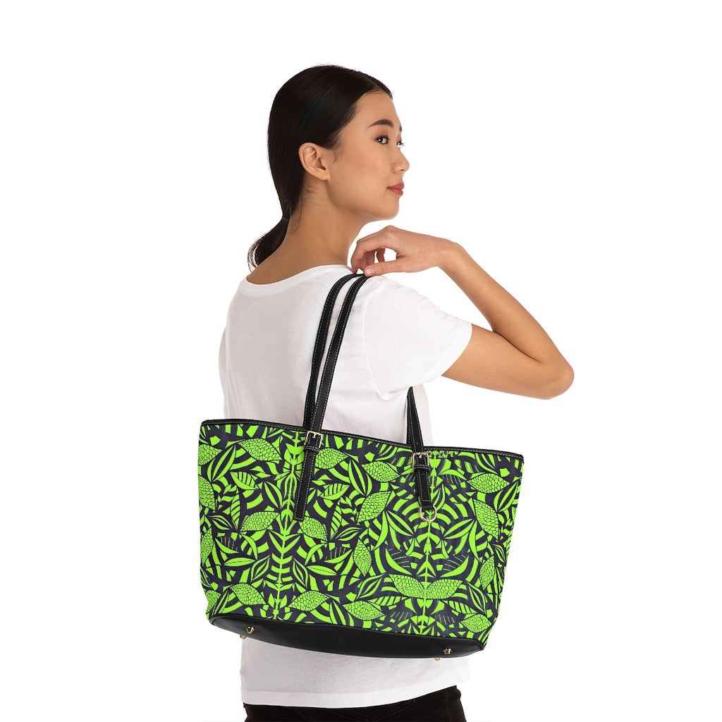 lime green tropical print tote