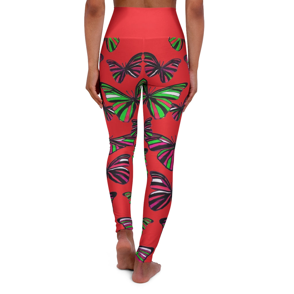 High Waisted Scarlet Butterfly Leggings